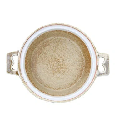 Creative Co-op 8 Oz. Stoneware Round Brie Baker With Lids In Brown;white