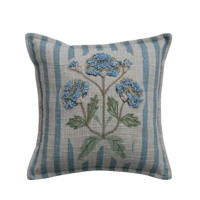 Creative Co-op Artisan Cotton Striped Floral Pillow With Hand Embroidery In Multicolor