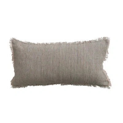Creative Co-op Artisan Stripe Cotton & Linen Lumbar Pillow With Eyelash Fringe In Beige