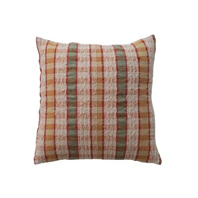 Creative Co-op Artisan Striped Cotton Wool Pillow In Multi
