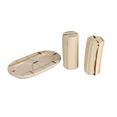 Creative Co-op Artisanal Harmony Salt And Pepper Shaker Set On A Tray, Multicolor