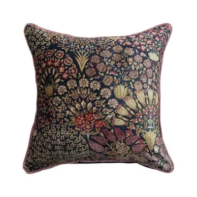 Creative Co-op Botanical Print Eyelash Fringe Cotton Velvet Square Pillow In Multicolor