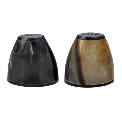 Creative Co-op Botanist Round Horn Salt And Pepper Shakers, Black