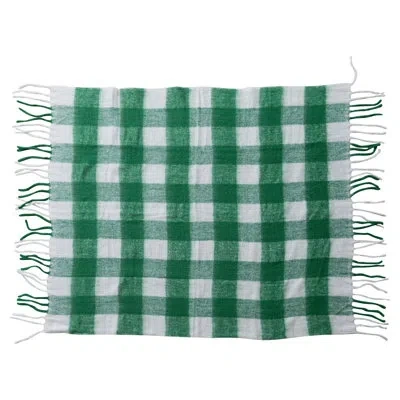 Creative Co-op Brushed Acrylic And New Zealand Wool Throw With Stripes And Fringe In Green
