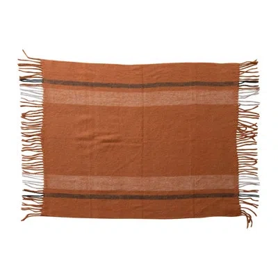 Creative Co-op Brushed Acrylic And New Zealand Wool Throw With Stripes And Fringe In Multicolor