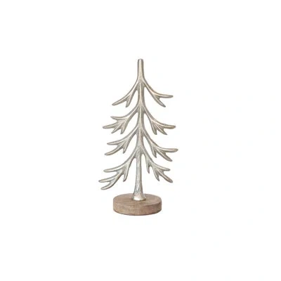 Creative Co-op Cast Aluminum Tree With Mango Wood Base In Silver