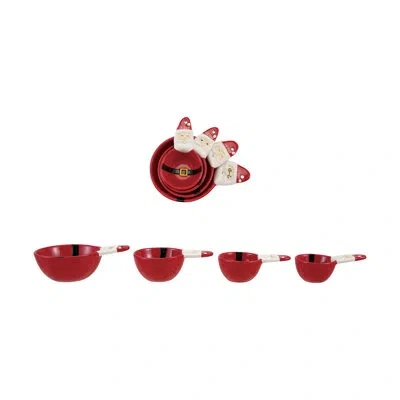 Creative Co-op Ceramic Santa Shaped Measuring Cups In Red