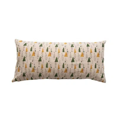 Creative Co-op Christmas Tree Cotton Chambray Pillow In White,green,yellow,black