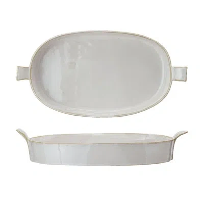 Creative Co-op Classic Elegance Stoneware Baker With Handles In White