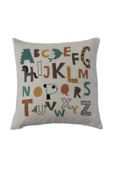 Creative Co-op Cotton Alphabet Pillow In Multi In Gray