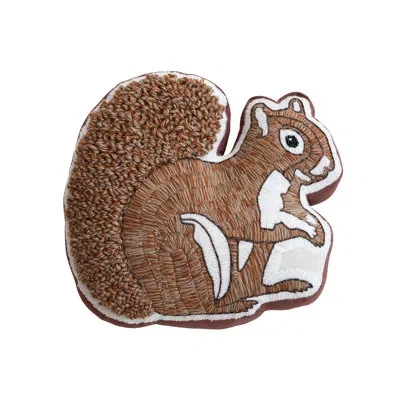 Creative Co-op Cotton & Linen Embroidered Squirrel Shaped Pillow With Tufted Tail In Multicolor