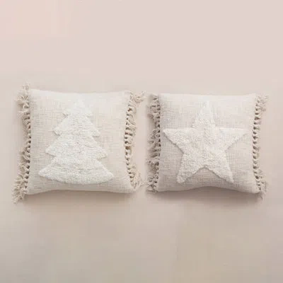 Creative Co-op Cotton Blend Punch Hook Pillow In Cream
