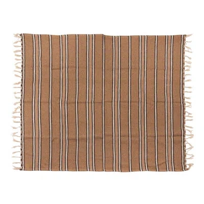 Creative Co-op Cotton Blend Throw With Stripes And Fringe In Multicolor