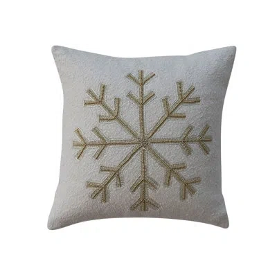Creative Co-op Cotton Bouclé Pillow With Embroidered Snowflake & Beads In Multicolor