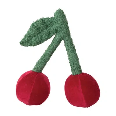 Creative Co-op Cotton Cherry Shaped Pillow With Faux Sherpa Stem In Multicolor
