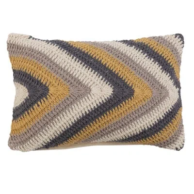 Creative Co-op Cotton Crocheted Lumbar Pillow With Chevron Pattern In Multicolor