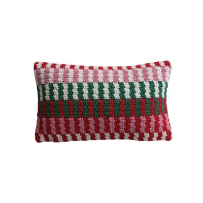 Creative Co-op Cotton Crocheted Lumbar Pillow With Stripes Pattern In Multicolor