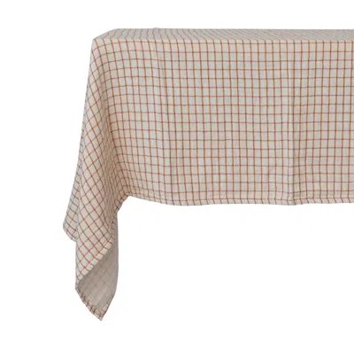 Creative Co-op Cotton Double Cloth Tablecloth With Grid Pattern In Natural And Rust In Multi