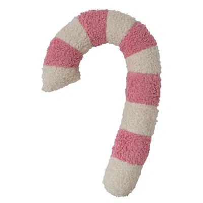 Creative Co-op Cotton Faux Sherpa Candy Cane Shaped Pillow In Pink;natural