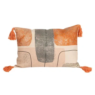 Creative Co-op Cotton Jacquard Printed Lumbar Pillow With Abstract Design And Tassels In Multicolor