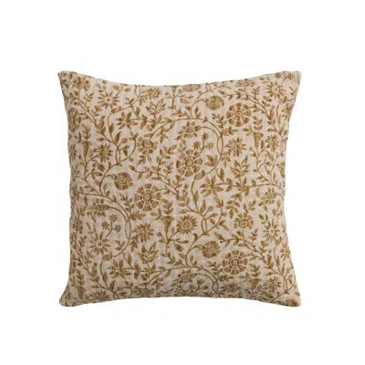 Creative Co-op Cotton Kantha Stitch Pillow With Vibrant Floral Motif In Beige;brown