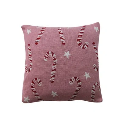 Creative Co-op Cotton Knit Pillow With Candy Canes & Stars In Multicolor