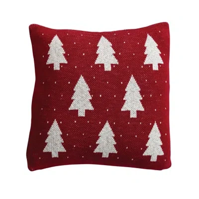Creative Co-op Cotton Knit Pillow With Trees In Red