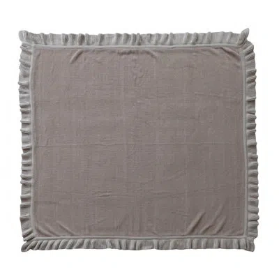 Creative Co-op Cotton Knit Throw Blanket With Ruffled Edge In Beige
