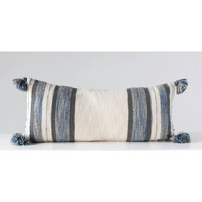 Creative Co-op Cotton Knit Throw Pillow With Ruffle Edge In Blue;gray;cream