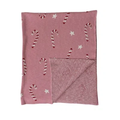 Creative Co-op Cotton Knit Throw W Candy Canes & Stars In Red;pink