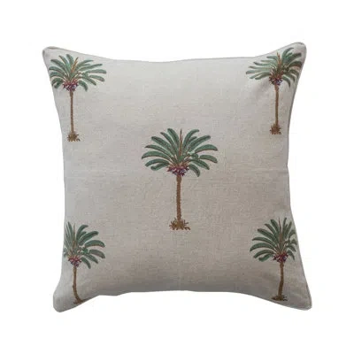 Creative Co-op Cotton Linen Blend Block Printed Pillow With Palm Trees In Multicolor