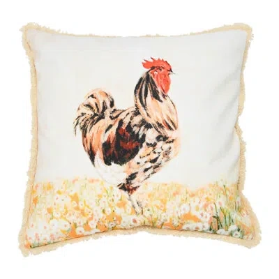 Creative Co-op Cotton Pillow With Rooster And Eyelash Fringe In Multicolor