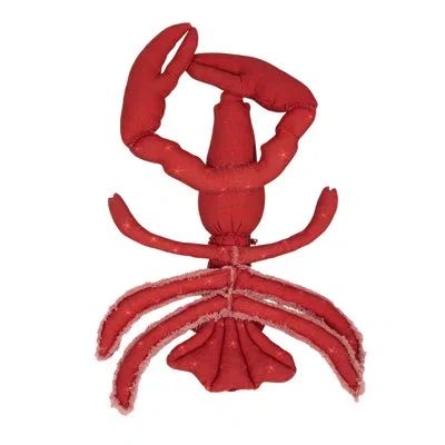Creative Co-op Cotton Printed Lobster Shaped Pillow With Embroidery And Fringe, Red