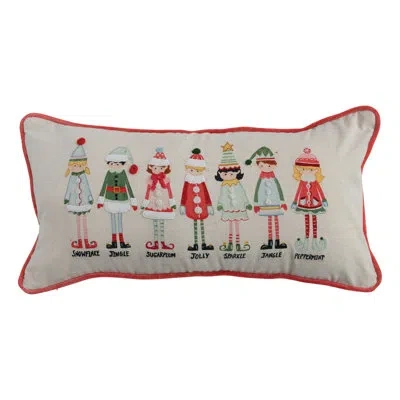 Creative Co-op Cotton Printed Lumbar Pillow With Elves In Multicolor