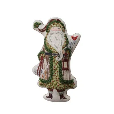Creative Co-op Cotton Printed Santa Shaped Pillow With Embroidery & Velvet Back In Multi