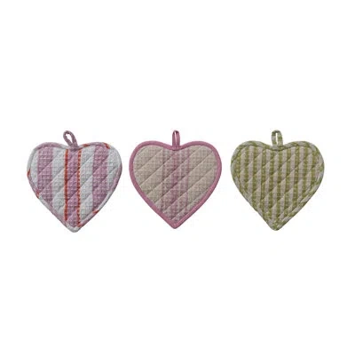 Creative Co-op Cotton Quilted Heart Shaped Pot Holder With Stripes In Multicolor