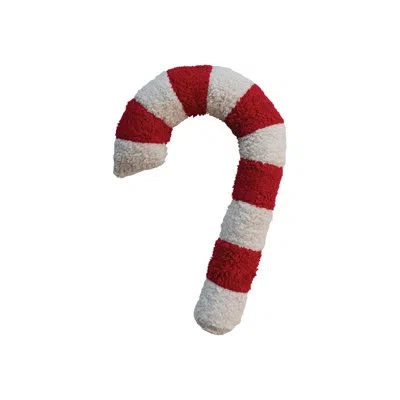 Creative Co-op Cotton Sherpa Candy Cane Shaped Pillow In White;red