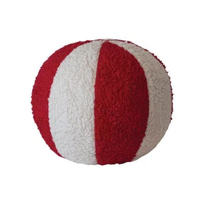 Creative Co-op Cotton Sherpa Throw Pillow In White;red