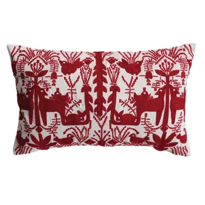 Creative Co-op Cotton Slub Embroidered Lumbar Pillow With Pattern In Multicolor