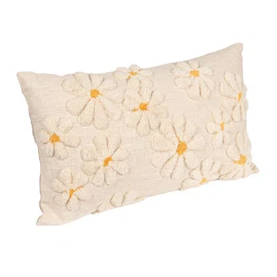 Creative Co-op Cotton Slub Lumbar Pillow With Tufted Flowers In Multicolor