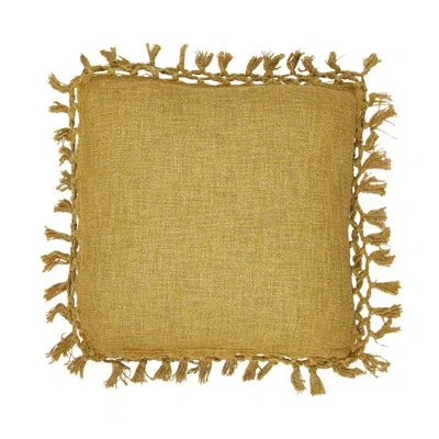 Creative Co-op Cotton Slub Pillow With Crochet And Fringe In Yellow