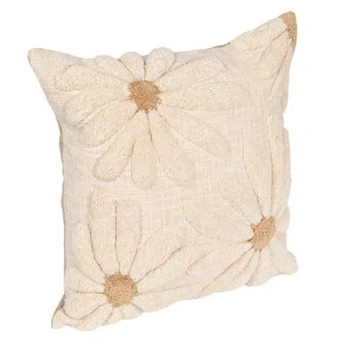 Creative Co-op Cotton Slub Pillow With Tufted Flowers In Yellow