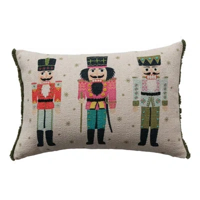 Creative Co-op Cotton Slub Printed Lumbar Pillow With Nutcrackers In Multi