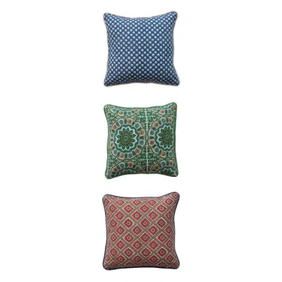Creative Co-op Cotton Slub Printed Pillow Set With Pattern And Piping In Multicolor