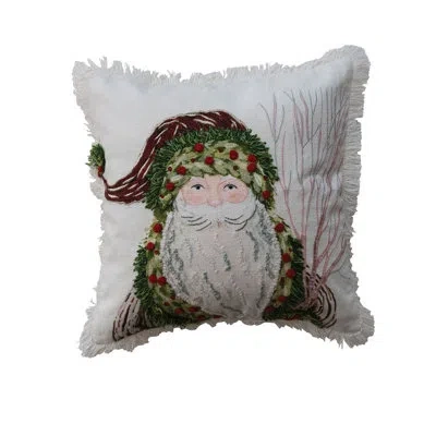 Creative Co-op Cotton Slub Printed Pillow With Santa, Embroidery & Fringe In Multi