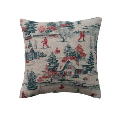 Creative Co-op Cotton Slub Ski Lodge Pillow In Beige Abstract
