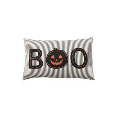 Creative Co-op Cotton Striped Lumbar Pillow With Pumpkin Applique In Gray
