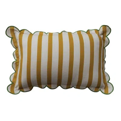 Creative Co-op Cotton Striped Rectangular Lumbar Pillow With Scalloped Flange In Yellow