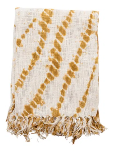 Creative Co-op Cotton Tie-dyed Throw Blanket W/fringe In Mustard In Multi