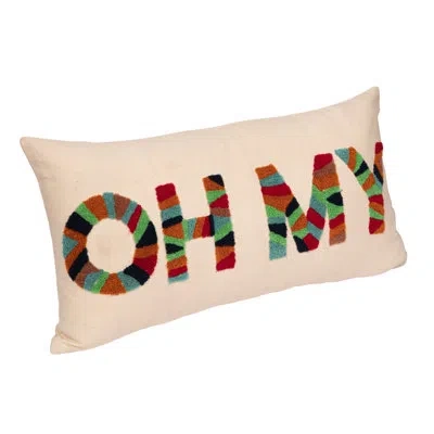 Creative Co-op Cotton Tufted Lumbar Pillow "oh My" In Multicolor